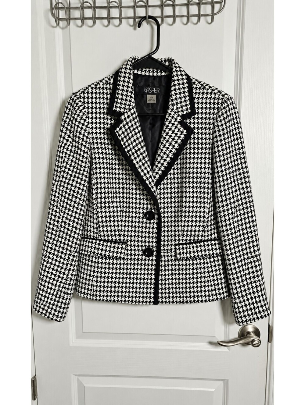 Kasper 12P Black White Houndstooth Blazer Petite Career Office Jacket